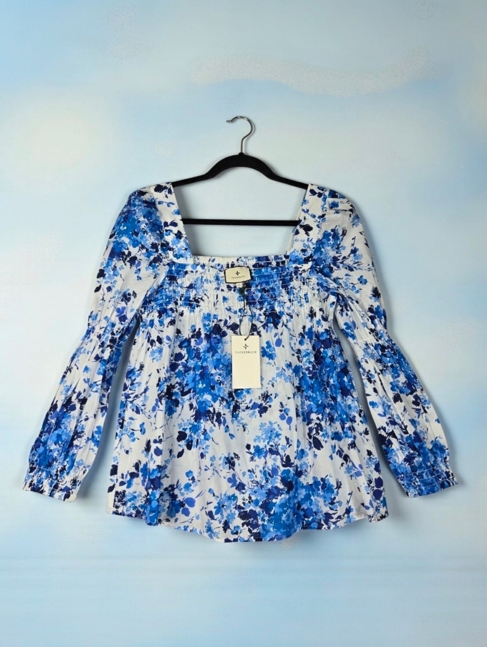 NEW $168 Tuckernuck Blouse Bluebell Meadows Smocked Tilly Floral Cotton Small
